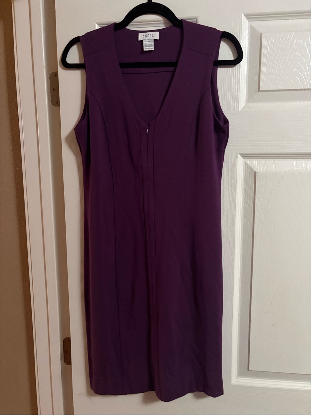 Barneys New York Y2K purple sleeveless dress v neck zip front office vintage M